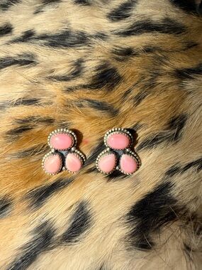 Pink Conch Sterling Silver Cluster Earrings